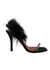 AMINA MUADDI BLACK CRYSTAL SATIN SLINGBACK 38