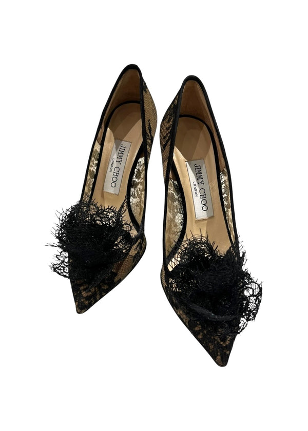 JIMMY CHOO BLACK LACE HEELS 36
