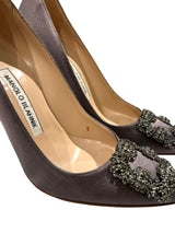 MANOLO BLAHNIK HANGISI GREY SATIN PUMPS 36.5