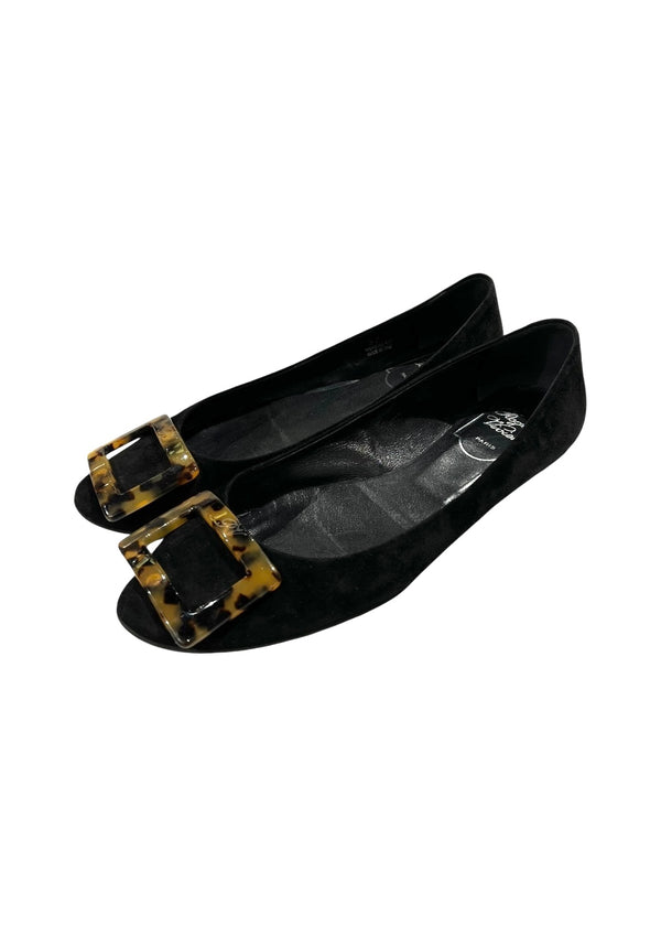 ROGER VIVIER BLACK SUEDE FLATS 37