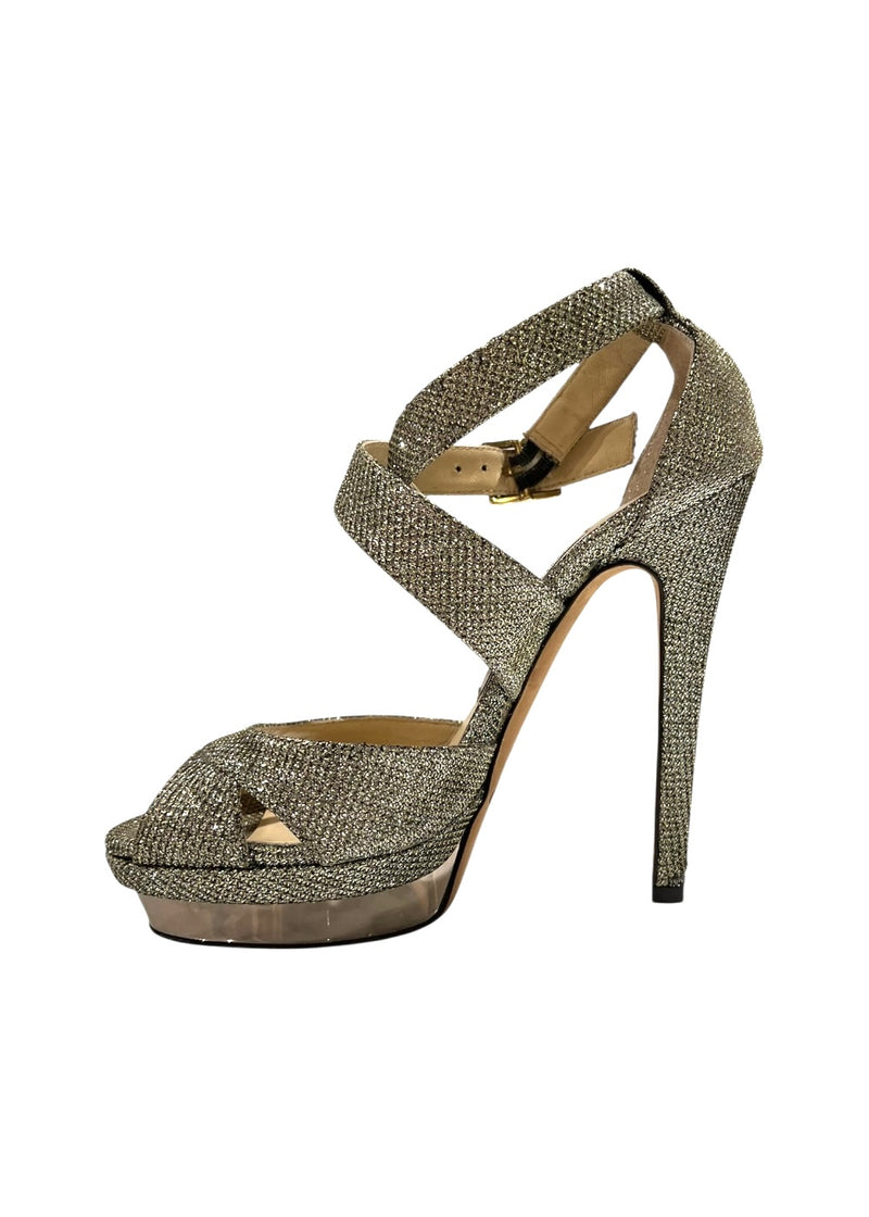 JIMMY CHOO METALLIC PLATFORM HEELS 36