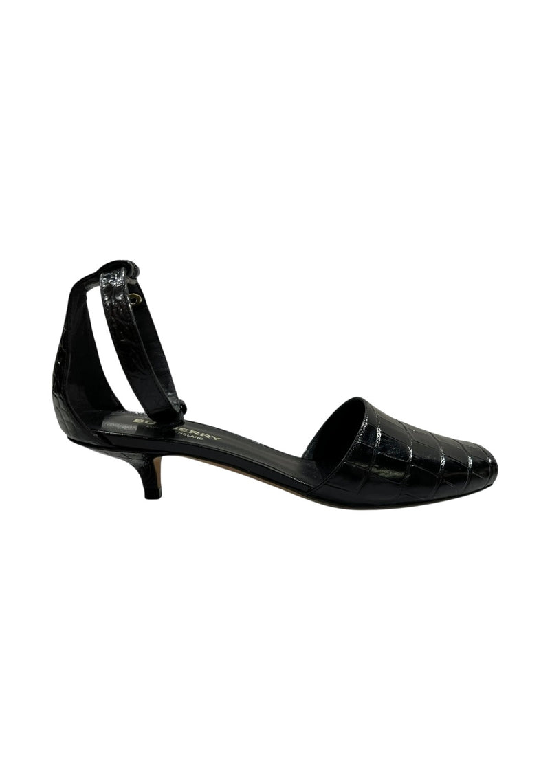 BURBERRY BLACK LEATHER OPEN TOE SANDALS 36.5