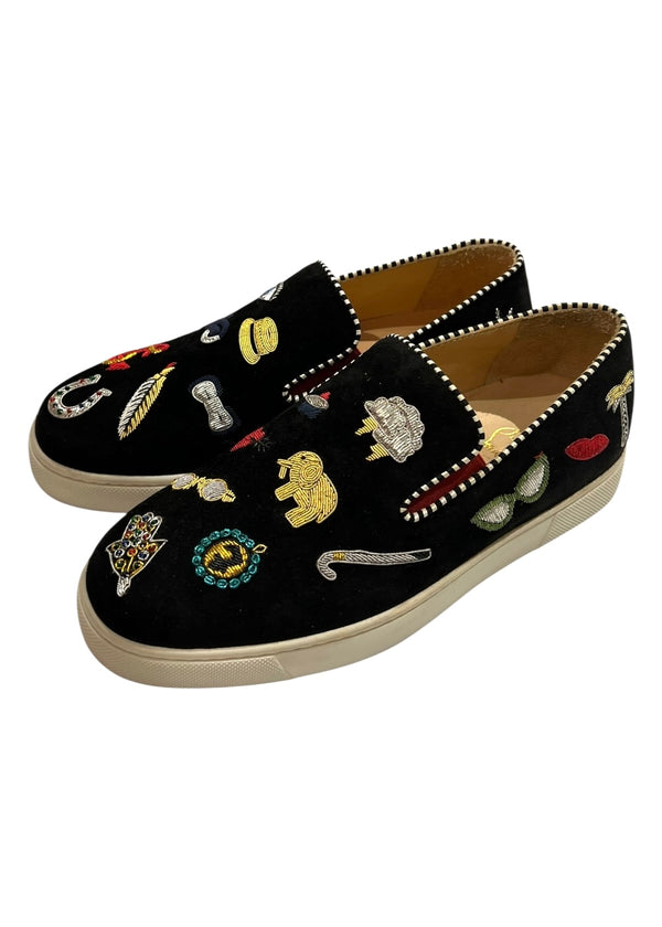 CHRISTIAN LOUBOUTIN BLACK SUEDE PIK N LUCK SNEAKERS 37.5