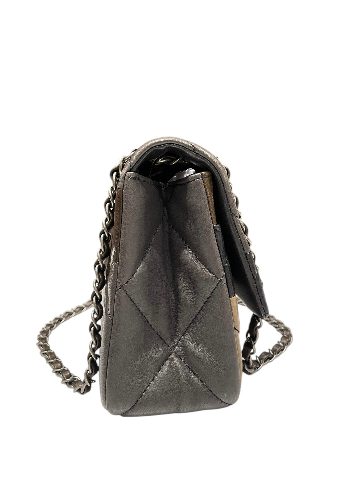 VINTAGE シャネル CHANEL19 スマホバッグ グレー ◇CHANEL◇CHANEL19ハンドバッグ シャイニーラムスキン グレー