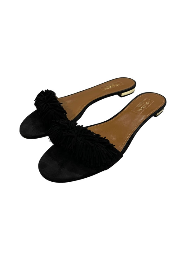 AQUAZZURA BLACK SUEDE WILD THING SANDAL 38
