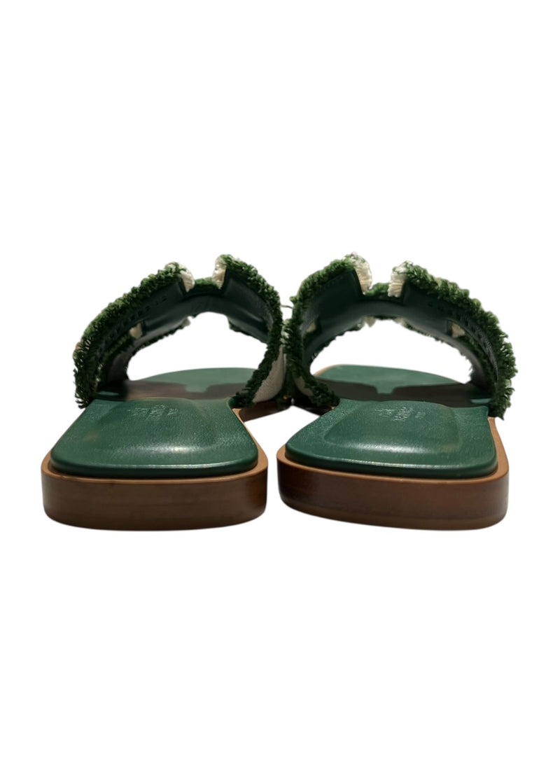 HERMES CALFSKIN ORAN FRINGE SANDALS 37.5