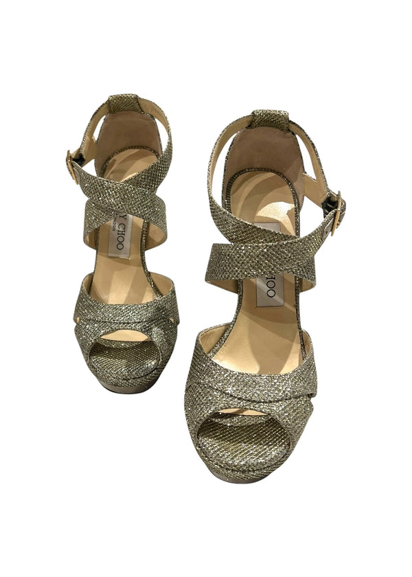 JIMMY CHOO METALLIC PLATFORM HEELS 36