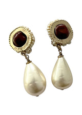 CHANEL CC RESIN BURGUNDY PEARL DANGLE EARRINGS