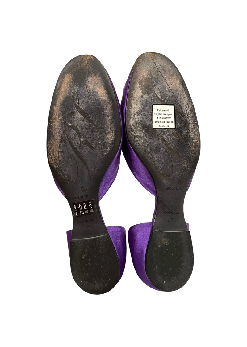 ROGER VIVIER PURPLE SATIN CRYSTAL D'ORSAY FLATS 37