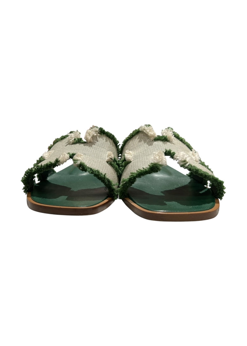 HERMES CALFSKIN ORAN FRINGE SANDALS 37.5