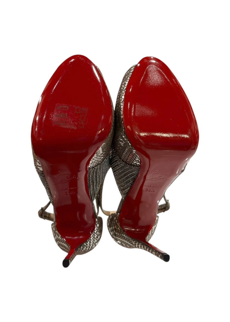 CHRISTIAN LOUBOUTIN MIRA BELLA METALLIC SANDALS 36.5