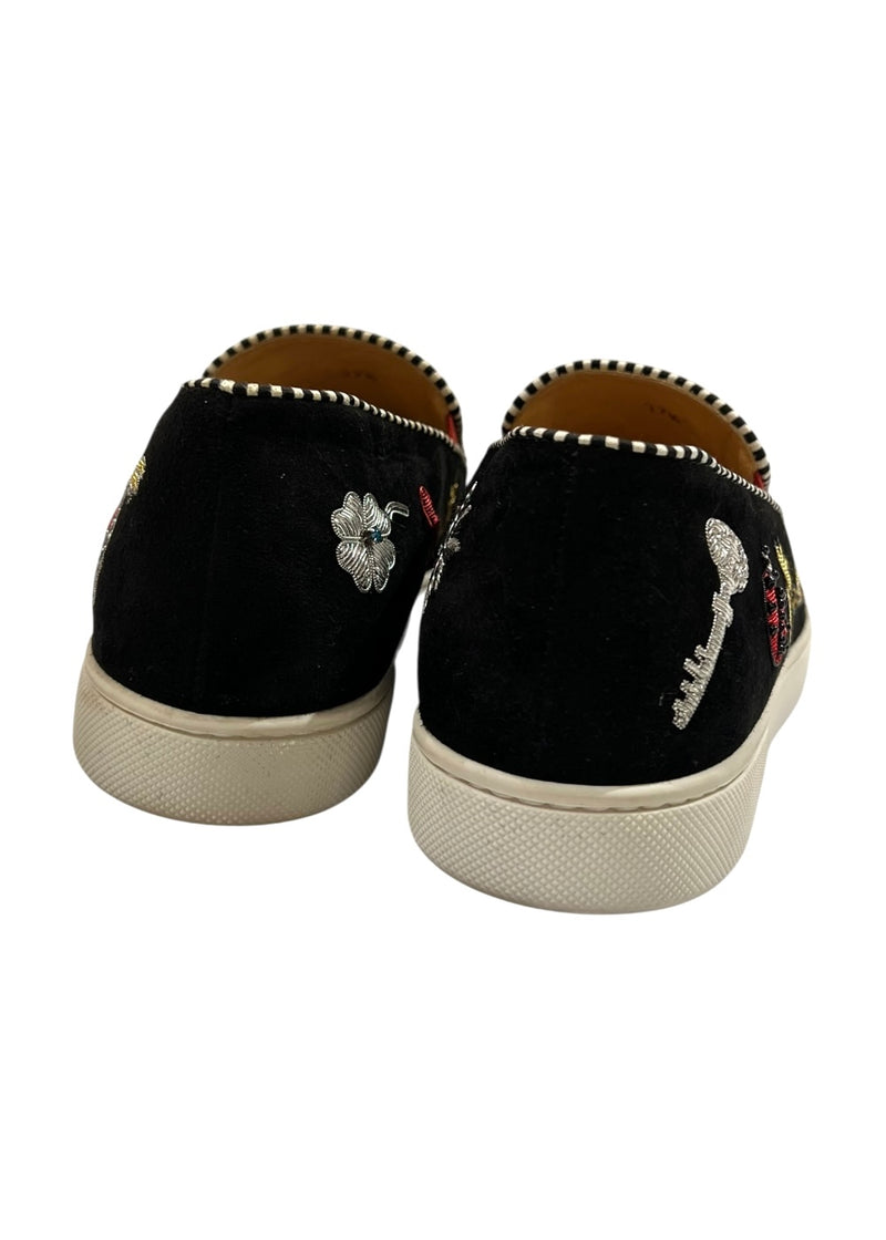 CHRISTIAN LOUBOUTIN BLACK SUEDE PIK N LUCK SNEAKERS 37.5