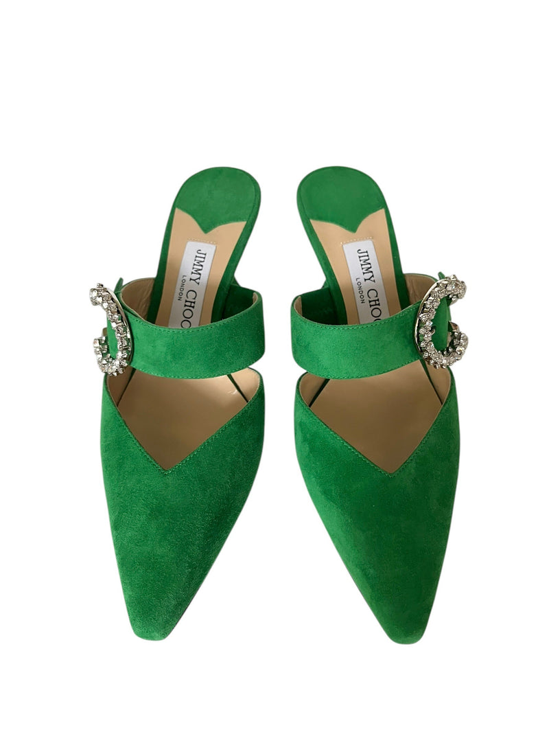 JIMMY CHOO GREEN CRYSTAL SANDALS 37.5