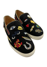 CHRISTIAN LOUBOUTIN BLACK SUEDE PIK N LUCK SNEAKERS 37.5