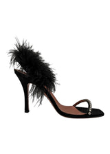AMINA MUADDI BLACK CRYSTAL SATIN SLINGBACK 38