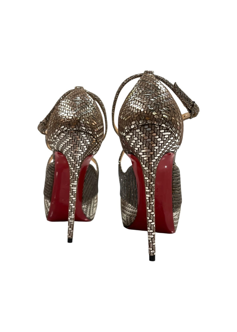 CHRISTIAN LOUBOUTIN MIRA BELLA METALLIC SANDALS 36.5