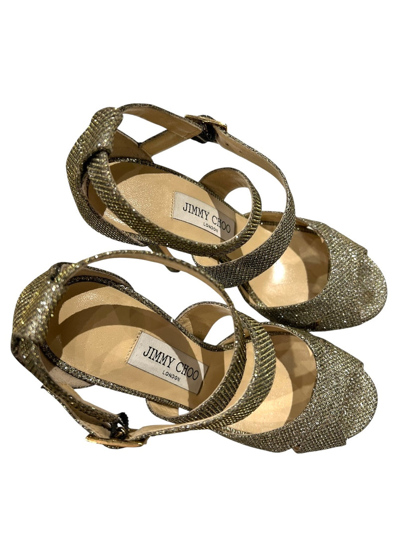 JIMMY CHOO METALLIC PLATFORM HEELS 36