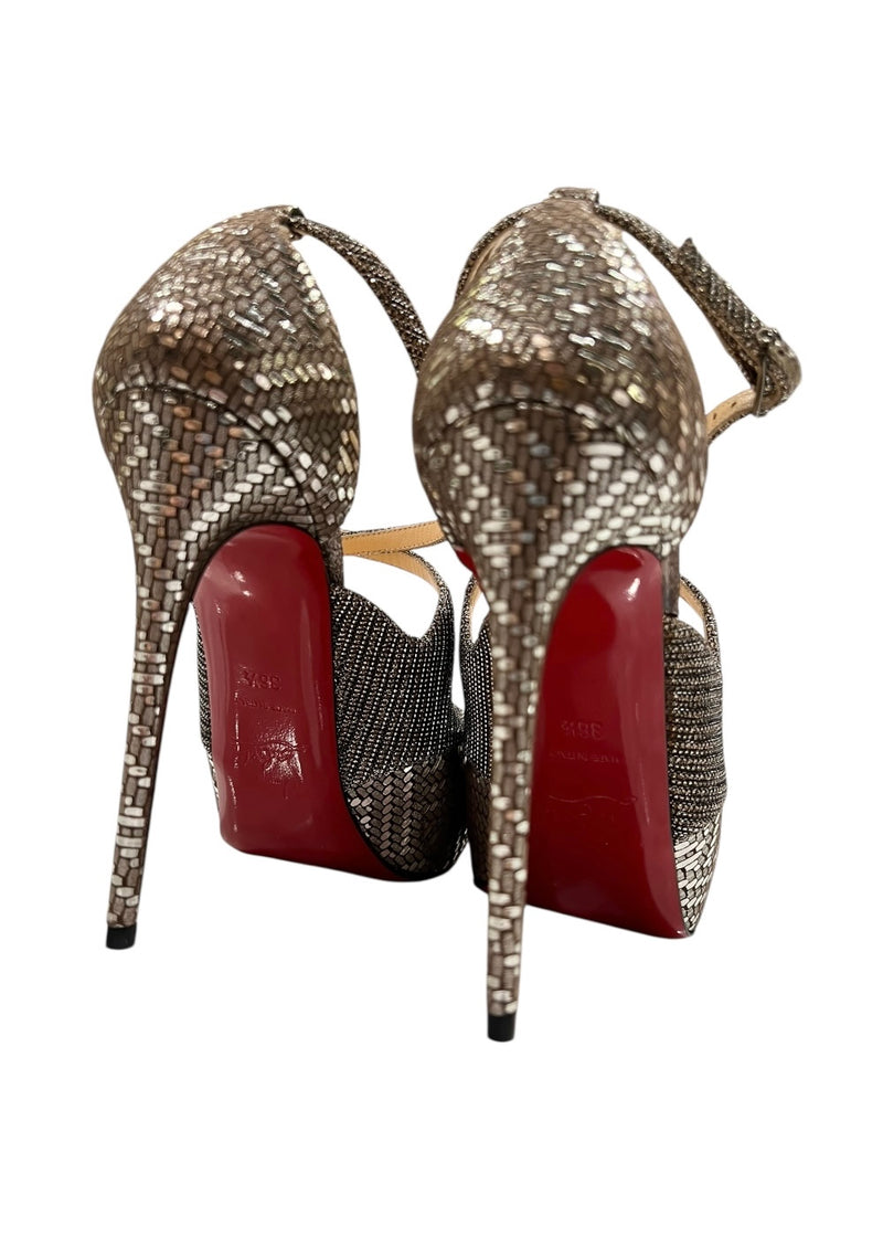 CHRISTIAN LOUBOUTIN MIRA BELLA METALLIC SANDALS 36.5