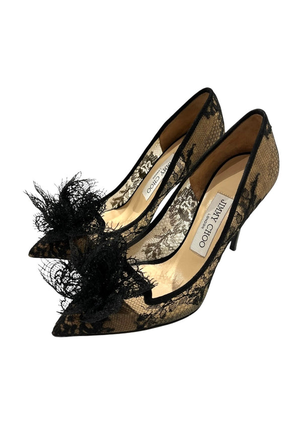 JIMMY CHOO BLACK LACE HEELS 36