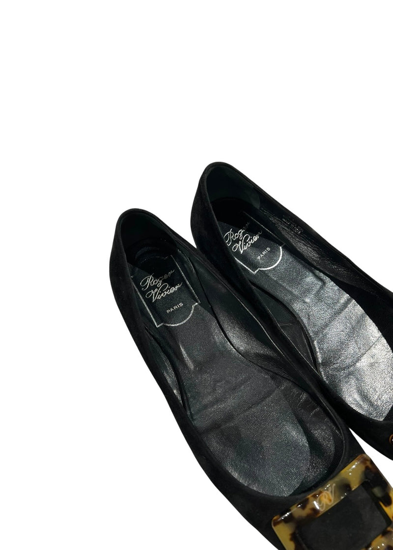 ROGER VIVIER BLACK SUEDE FLATS 37