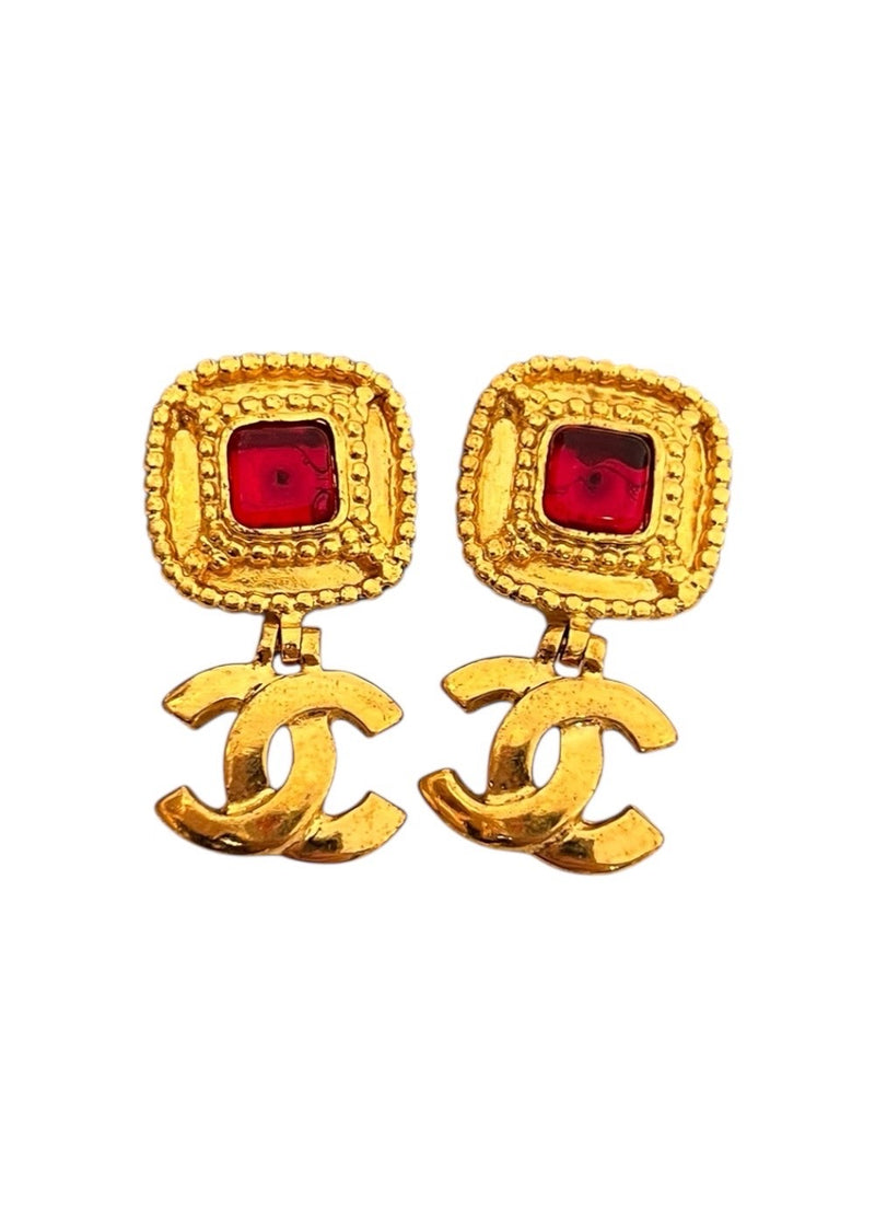 CHANEL CCRED GRIPOIX VINTAGE EARRINGS