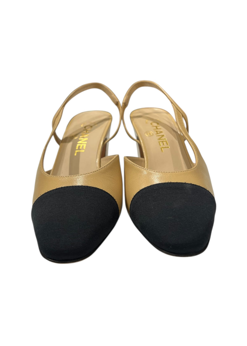 CHANEL TWOTONE LEATHER SLINGBACK 36.5
