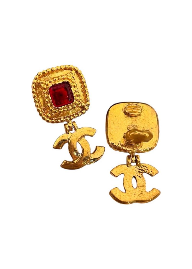 CHANEL CCRED GRIPOIX VINTAGE EARRINGS