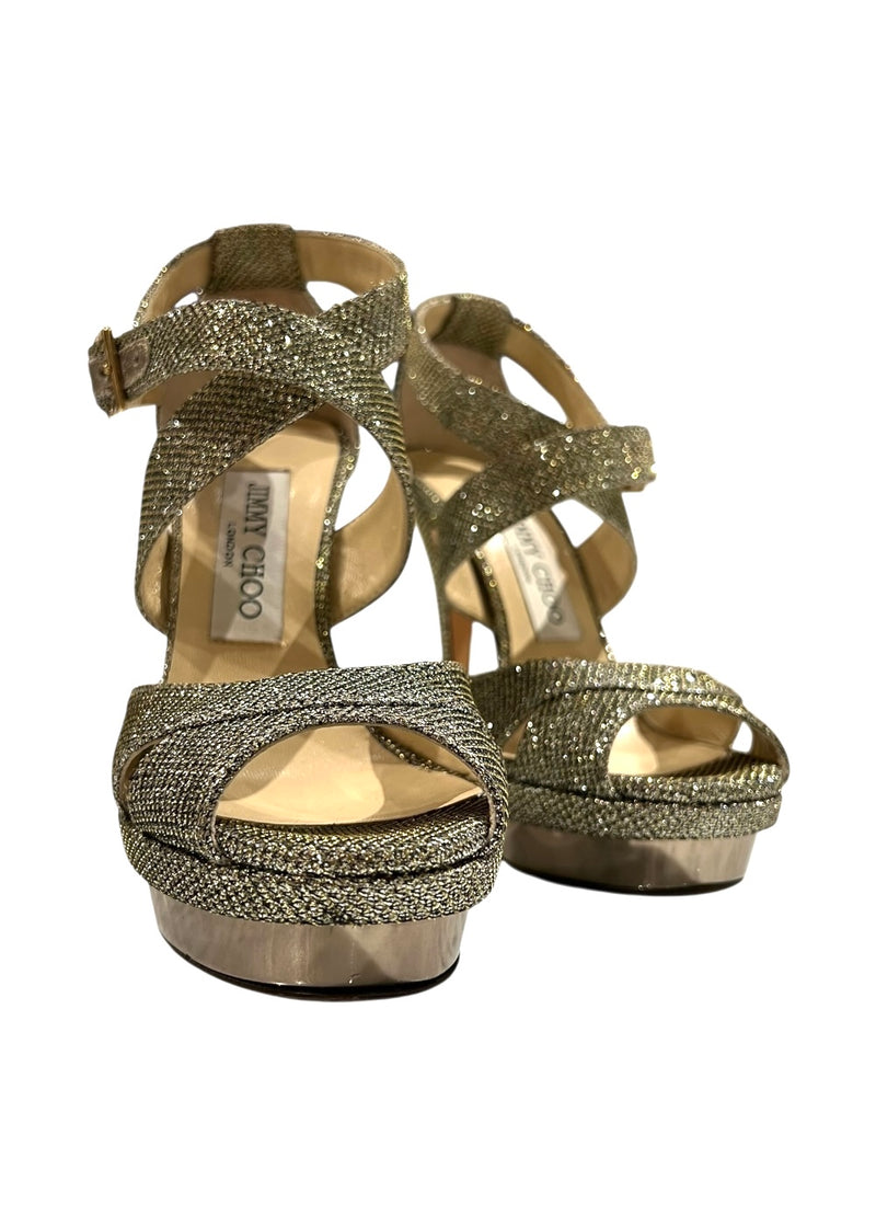 JIMMY CHOO METALLIC PLATFORM HEELS 36