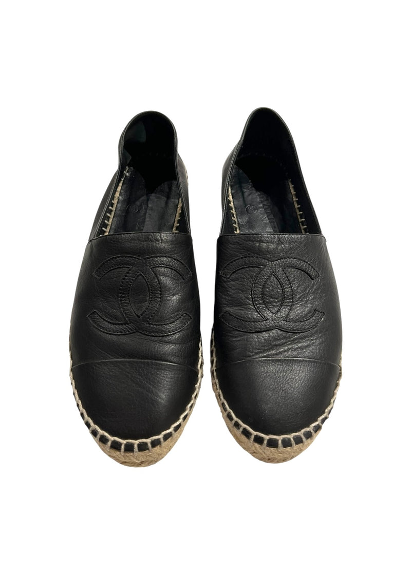 CHANEL BLACK ESPADRILLES 38