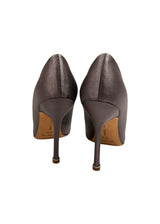 MANOLO BLAHNIK HANGISI GREY SATIN PUMPS 36.5