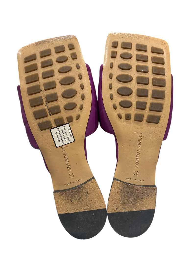 BOTTEGA VENETA PURPLE QUILTED SLIDES 38