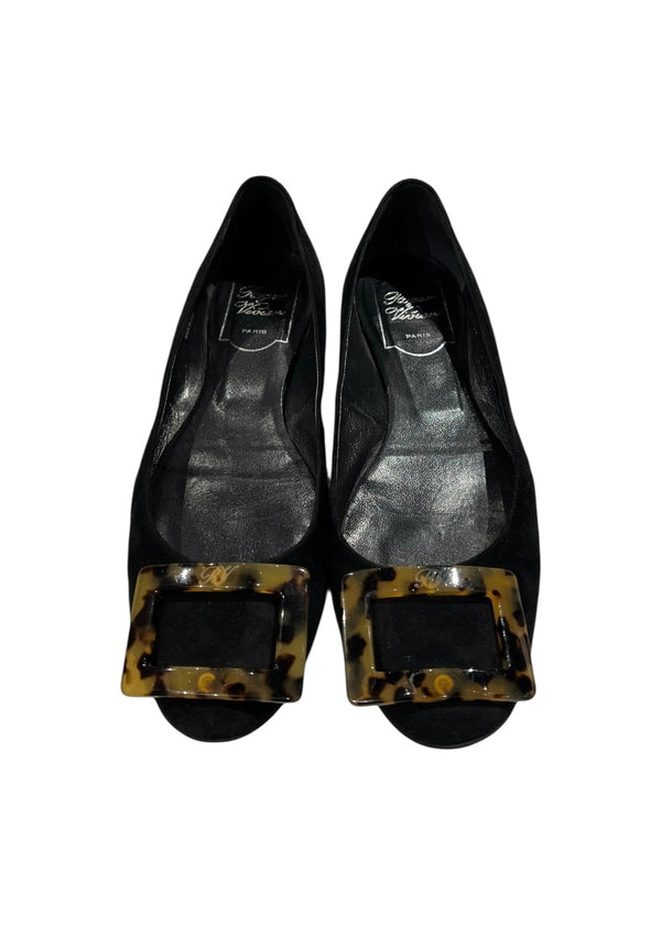 ROGER VIVIER BLACK SUEDE FLATS 37