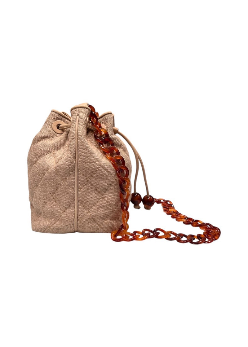 CHANEL DRAWSTRING CANVAS WITH TORTOISE STRAP