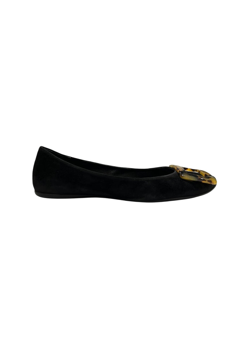 ROGER VIVIER BLACK SUEDE FLATS 37