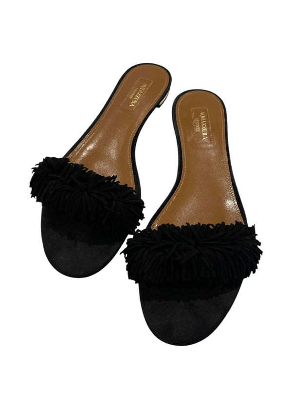 AQUAZZURA BLACK SUEDE WILD THING SANDAL 38