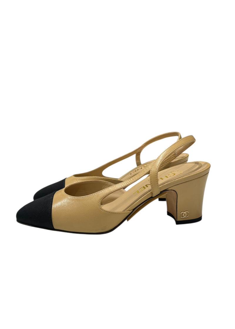 CHANEL TWOTONE LEATHER SLINGBACK 36.5