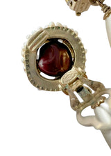 CHANEL CC RESIN BURGUNDY PEARL DANGLE EARRINGS