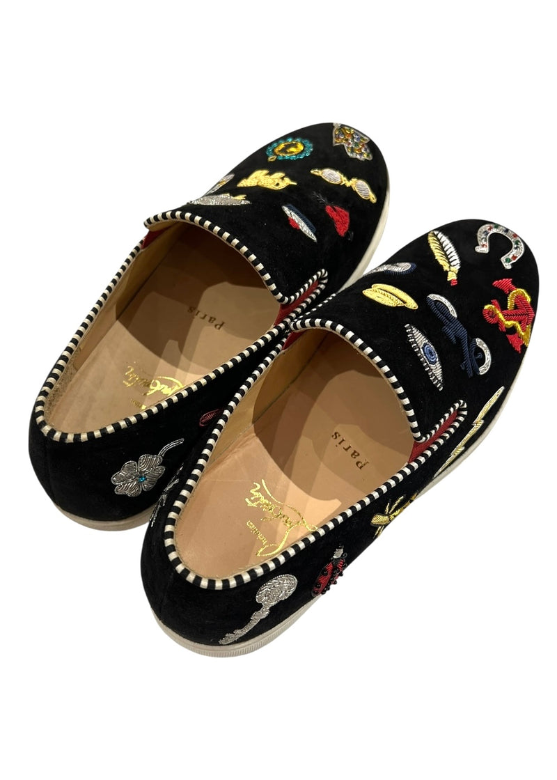 CHRISTIAN LOUBOUTIN BLACK SUEDE PIK N LUCK SNEAKERS 37.5