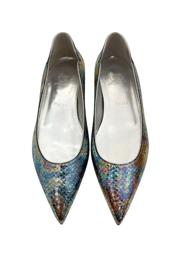 CHRISTIAN LOUBOUTIN METALLIC FLATS 37.5