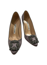 MANOLO BLAHNIK HANGISI GREY SATIN PUMPS 36.5