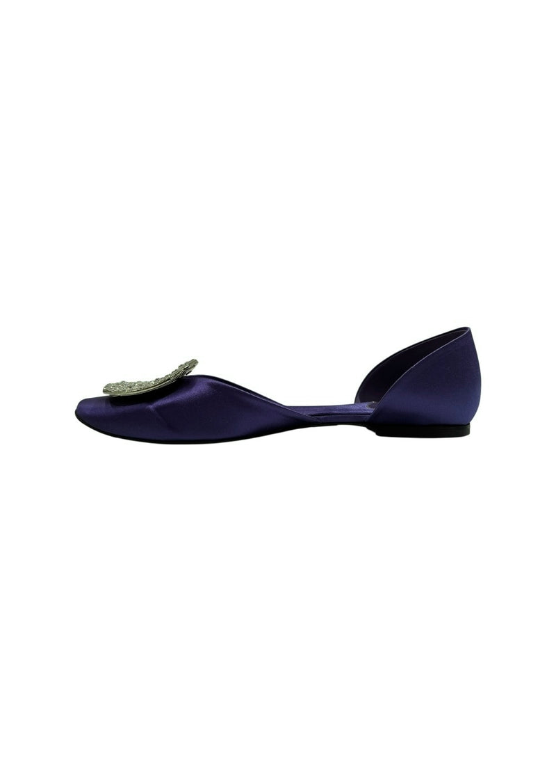 ROGER VIVIER PURPLE SATIN CRYSTAL D'ORSAY FLATS 37
