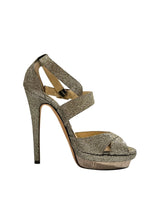 JIMMY CHOO METALLIC PLATFORM HEELS 36
