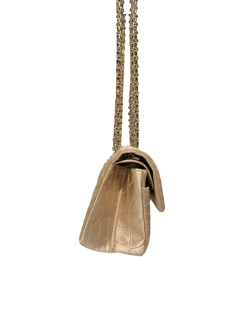 CHANEL LIGHT GOLD SATIN FLAP BAG