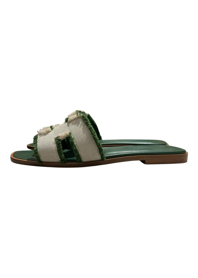 HERMES CALFSKIN ORAN FRINGE SANDALS 37.5