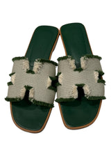 HERMES CALFSKIN ORAN FRINGE SANDALS 37.5