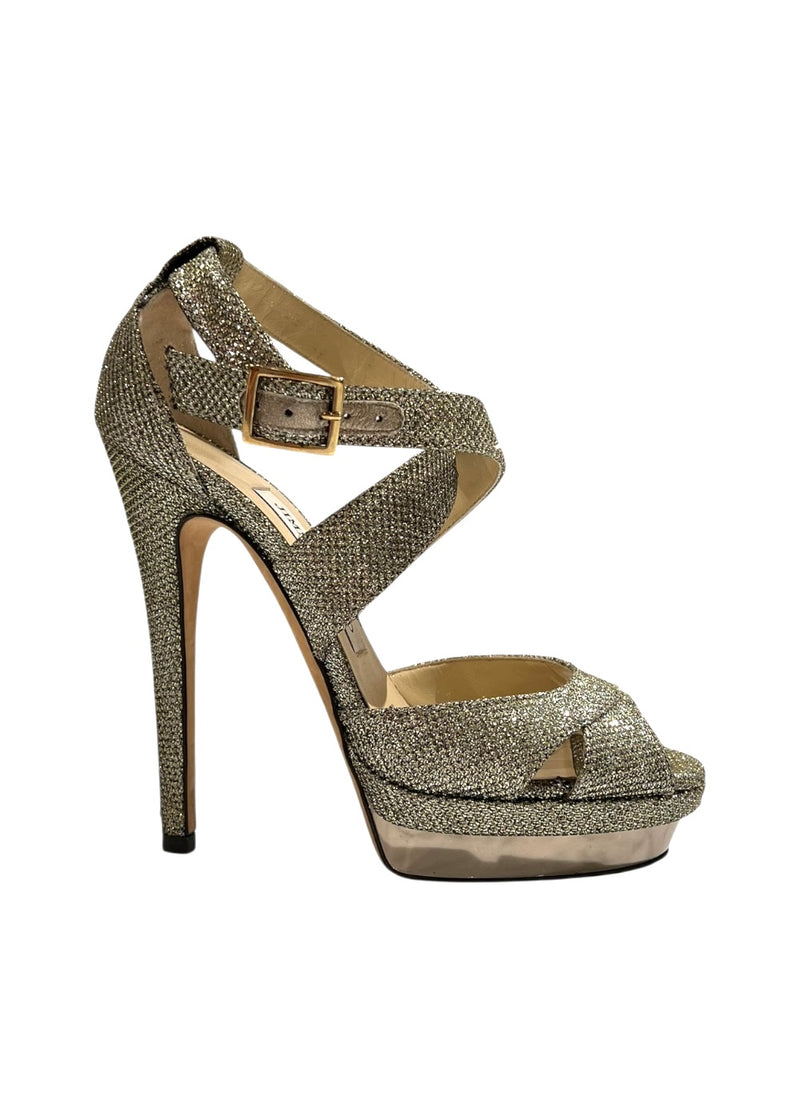JIMMY CHOO METALLIC PLATFORM HEELS 36