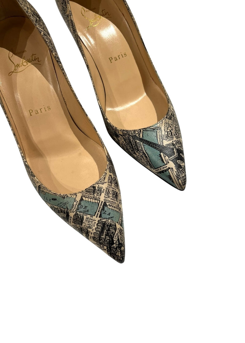 CHRISTIAN LOUBOUTIN PARIS MAP PUMPS 36