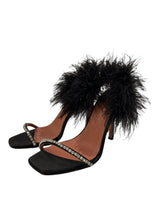AMINA MUADDI BLACK CRYSTAL SATIN SLINGBACK 38