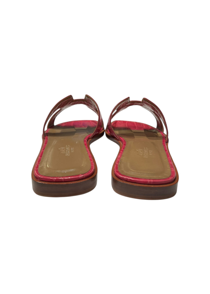 HERMES ALLIGATOR ORAN SANDALS 37.5