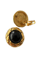 CHANEL VINTAGE GOLD BLACK CABOCHON EARRINGS